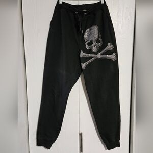 MASTERMIND Japan Black Jogger Sweatpants  Mens XL w/Swarovski Rhinestone Skull